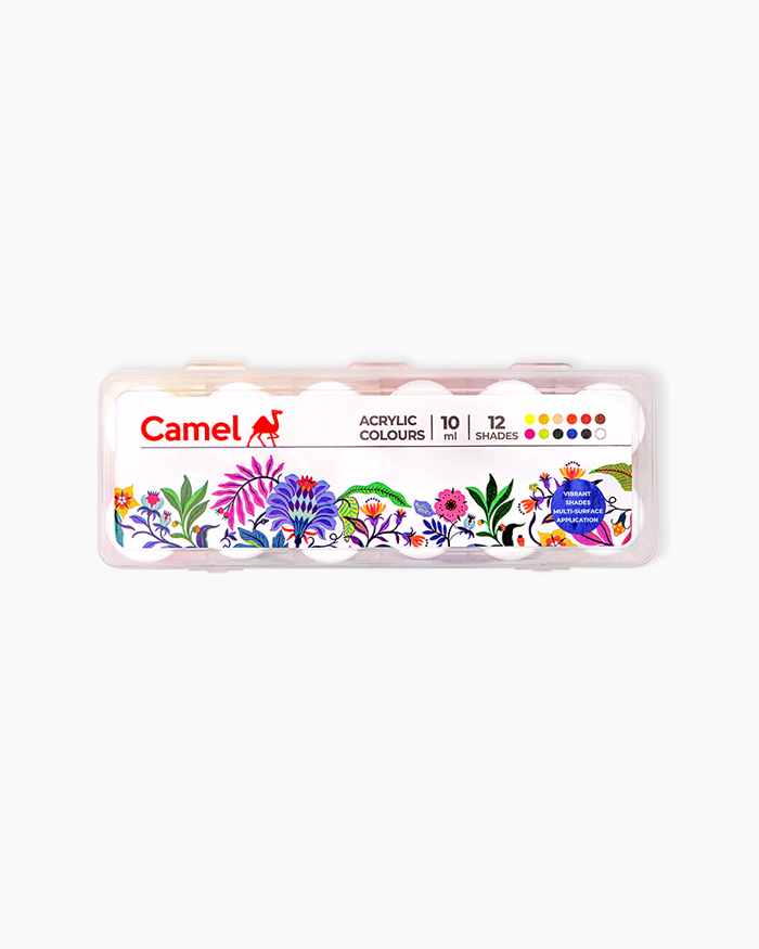 Camel Acrylic Colours Assorted Pack of 12 Shades in 10 ml